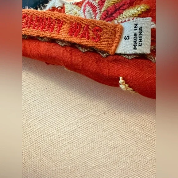 Johnny Was Red Embroidered Floral Tunic Top with Multicolor Stitching - Picture 2 of 2